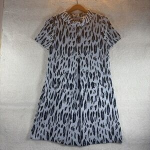 Tyler Boe Kristin Knit Gray‎ Blue Collared Leopard Aline Dress Size S Pockets